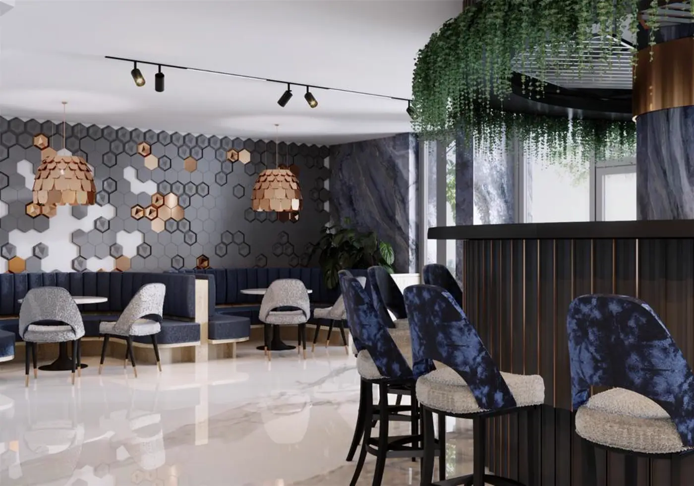Lobby-ul și barul din holul hotelului